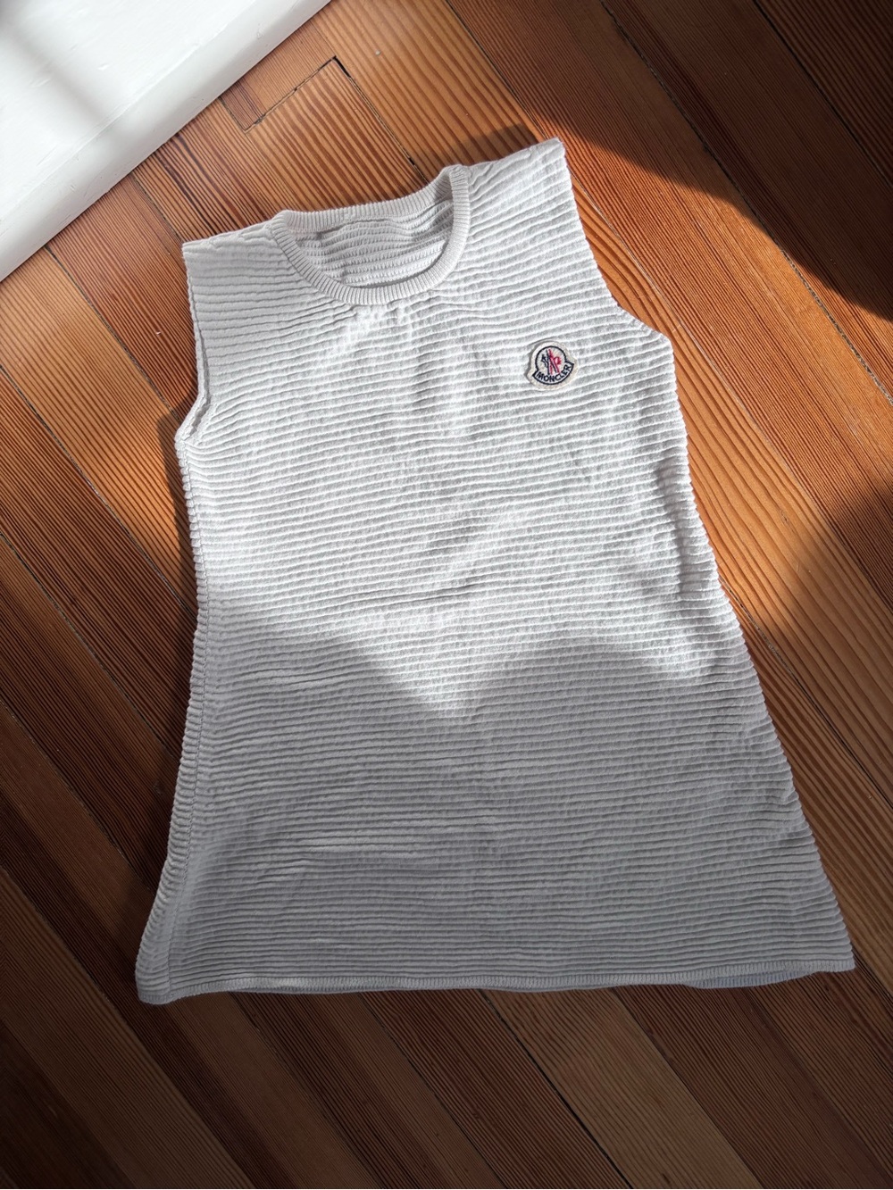 Moncler Ribbed Knit Sleeveless Top with Logo Patch in 4T